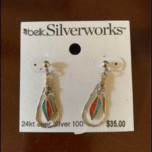 Belk Silverworks earrings; Brand new-never worn; 24kt over Silver 100
